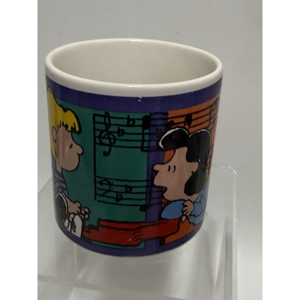 Vintage Peanuts Schroeder Lucy Dancing Snoopy 4"Coffee Cup 745A Piano Sakura